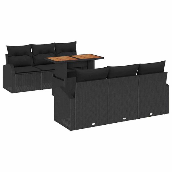 vidaXL Kerti Kanap&eacute; Szett t&aacute;rol&oacute;val 7 pcs Fekete Poli rattan