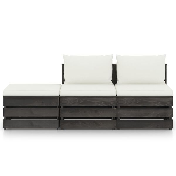 vidaXL 3 r&eacute;szes sz&uuml;rke impregn&aacute;lt fa kerti t&aacute;rsalg&oacute;szett p&aacute;rn&aacute;kkal