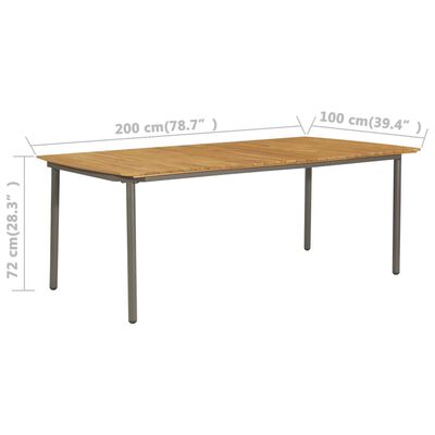 vidaXL tömör akácfa és acél kerti asztal 200 x 100 x 72 cm
