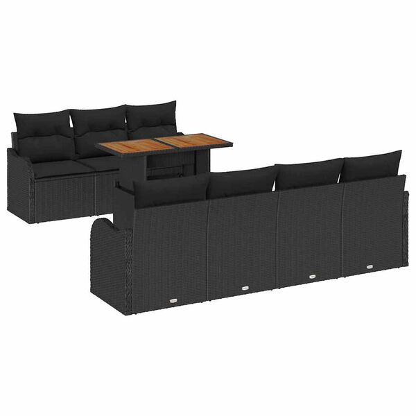 vidaXL Kerti Kanap&eacute; Szett t&aacute;rol&oacute;val 8 pcs Fekete Poli rattan