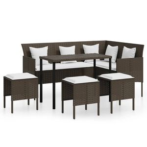 vidaXL 5 szem&eacute;lyes barna polyrattan L-alak&uacute; kanap&eacute;szett p&aacute;rn&aacute;kkal