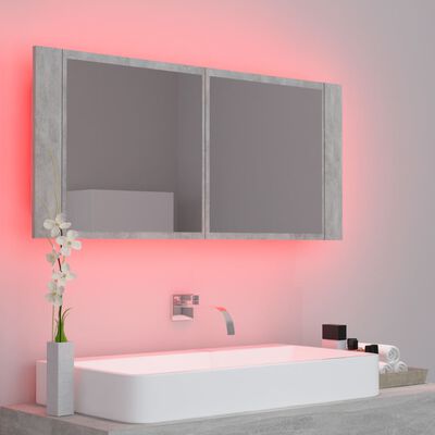 vidaXL betonszürke LED-es tükrös fürdőszobaszekrény 100 x 12 x 45 cm