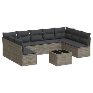 vidaXL 10 r&eacute;szes sz&uuml;rke polyrattan kerti &uuml;lőgarnit&uacute;ra p&aacute;rn&aacute;kkal