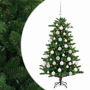 vidaXL Műfenyő g&ouml;mb&ouml;kkel 120 cm 150 LED Meleg feh&eacute;r PVC &eacute;s f&eacute;m Z&ouml;ld