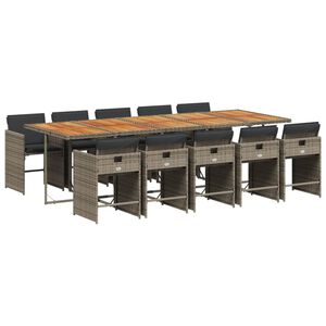 vidaXL 11 r&eacute;szes sz&uuml;rke polyrattan kerti &uuml;lőgarnit&uacute;ra p&aacute;rn&aacute;kkal