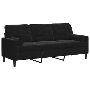 vidaXL 3 szem&eacute;lyes fekete b&aacute;rsony kanap&eacute; d&iacute;szp&aacute;rn&aacute;kkal 180 cm