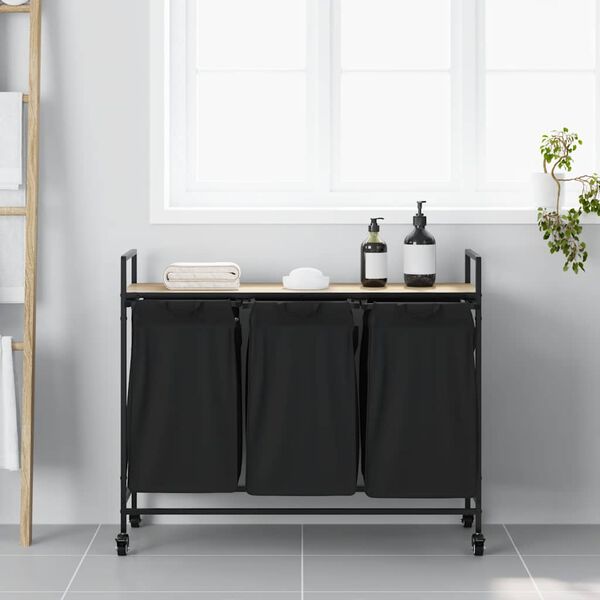 vidaXL sonoma tölgy mosodai kosár 3 rekeszes kerekekkel