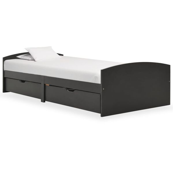 vidaXL szürke tömör fenyőfa ágykeret 2 fiókkal 90 x 200 cm