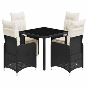 vidaXL 5 r&eacute;szes fekete polyrattan kerti bisztr&oacute;garnit&uacute;ra p&aacute;rn&aacute;kkal