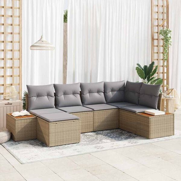 vidaXL Kerti Kanap&eacute; Szett 7 pcs Beige &eacute;s Vil&aacute;gossz&uuml;rke Polyrattan