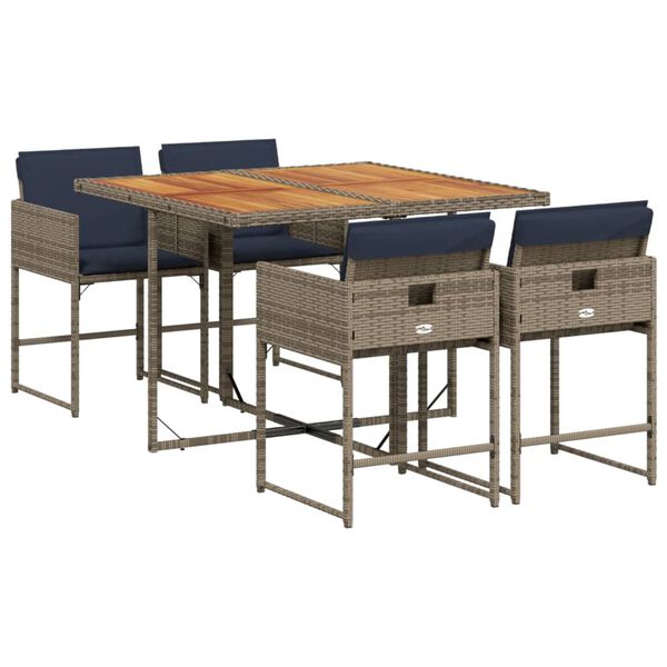 vidaXL 5 r&eacute;szes sz&uuml;rke polyrattan kerti &eacute;tkezőgarnit&uacute;ra p&aacute;rn&aacute;val