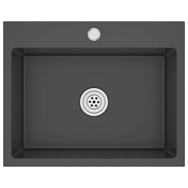 vidaXL fekete kézzel készült rozsdamentes acél mosogató