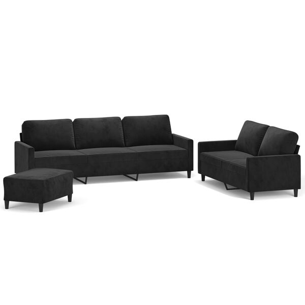 vidaXL 3 r&eacute;szes fekete b&aacute;rsony &uuml;lőgarnit&uacute;ra p&aacute;rn&aacute;kkal