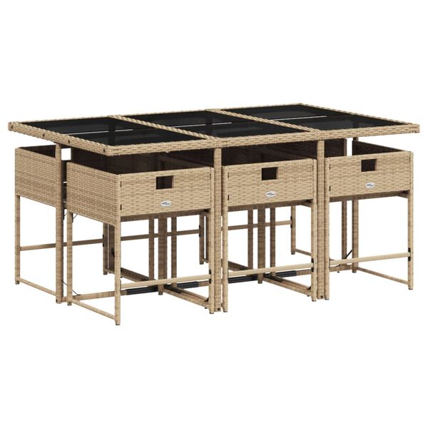 vidaXL 7 r&eacute;szes b&eacute;zs polyrattan kerti &eacute;tkezőgarnit&uacute;ra p&aacute;rn&aacute;kkal