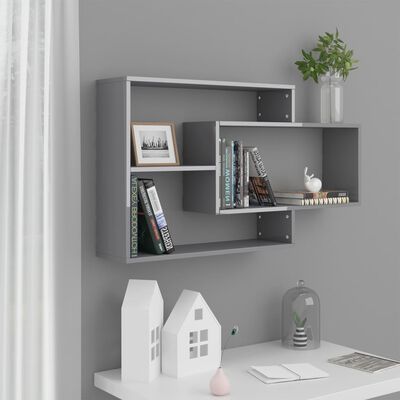 800332 vidaXL Wall Shelves High Gloss Grey 104x20x58,5 cm Chipboard