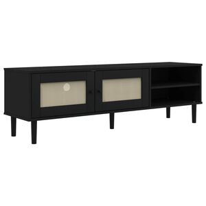 vidaXL SENJA fekete rattanhat&aacute;s&uacute; t&ouml;m&ouml;r fenyő TV-szekr&eacute;ny 158x40x49 cm