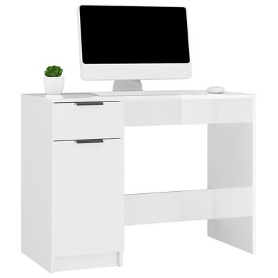 vidaXL magasfényű fehér színű szerelt fa íróasztal 100 x 50 x 75 cm