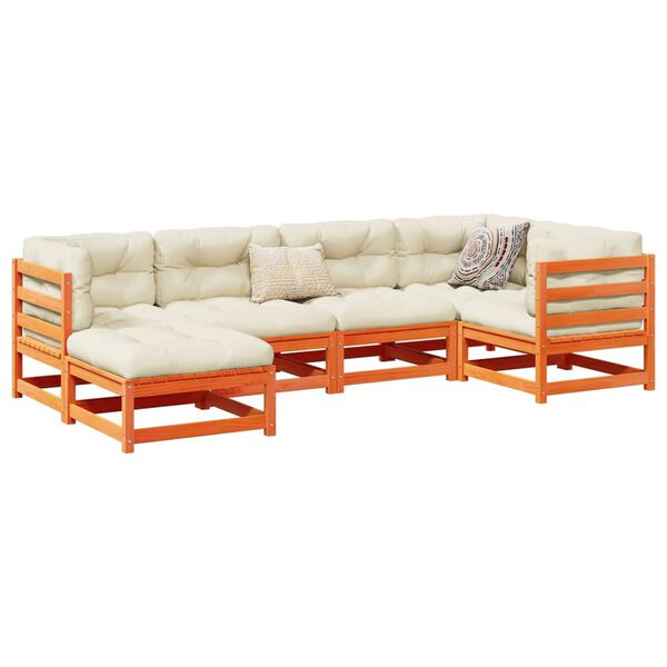 vidaXL 6 r&eacute;szes viaszbarna t&ouml;m&ouml;r fenyőfa kerti kanap&eacute;szett