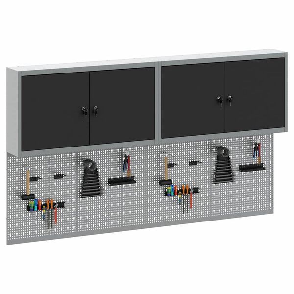 vidaXL Szerszámszekrény és pegboard szett polcokkal 6 pcs Fekete