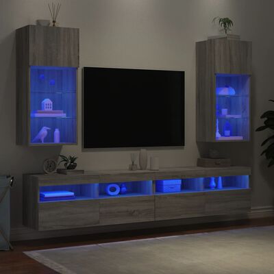 vidaXL 2 db szürke sonoma színű TV-szekrény LED-ekkel 40,5x30x90 cm