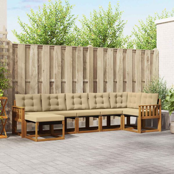 vidaXL K&uuml;lt&eacute;ri kanap&eacute; szett p&aacute;rn&aacute;val 7 pcs Term&eacute;szetes &eacute;s b&eacute;zs