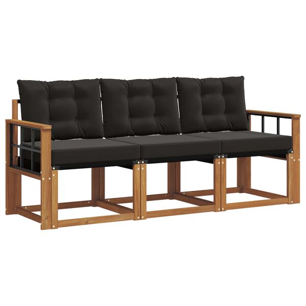 vidaXL K&uuml;lt&eacute;ri kanap&eacute; szett p&aacute;rn&aacute;val 3 pcs Term&eacute;szetes &eacute;s fekete