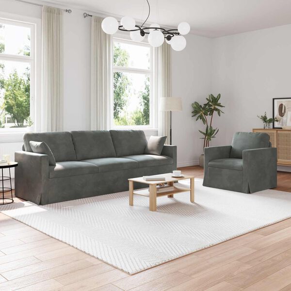 vidaXL Kanap&eacute; Szett 2 pcs S&ouml;t&eacute;tsz&uuml;rke 228 x 78 x 80 cm B&aacute;rsony