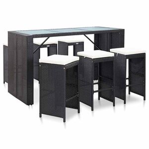 vidaXL 7 r&eacute;szes fekete polyrattan kerti b&aacute;rszett p&aacute;rn&aacute;kkal