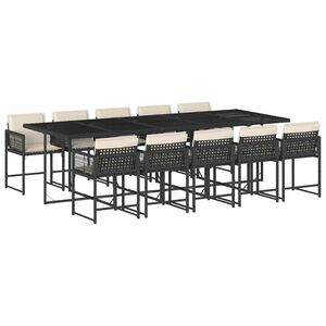 vidaXL 11 r&eacute;szes fekete polyrattan kerti &eacute;tkezőgarnit&uacute;ra p&aacute;rn&aacute;kkal