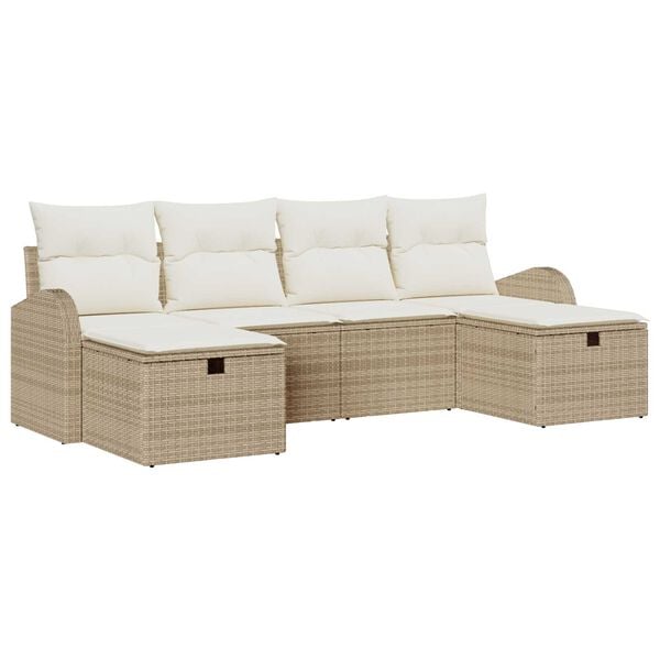 vidaXL Kanap&eacute; Szett p&aacute;rn&aacute;val t&aacute;rol&oacute;val 6 pcs Beige &eacute;s kr&eacute;m polirattan