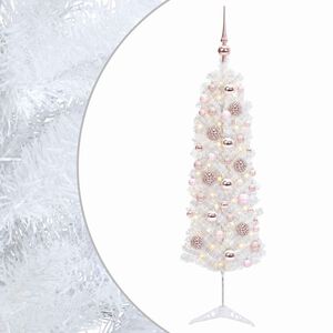 vidaXL Karcs&uacute; műkar&aacute;csonyfa g&ouml;mb&ouml;kkel 120 cm 150 LED Meleg feh&eacute;r