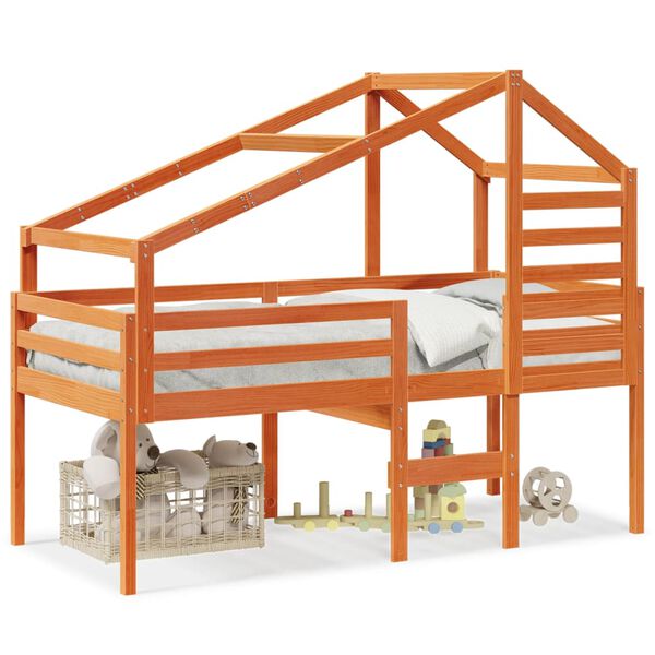 vidaXL viaszbarna tömör fenyőfa magasított ágy tetővel 80 x 200 cm