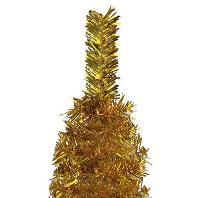 vidaXL aranyszínű vékony karácsonyfa LED-ekkel és gömbszettel 120 cm