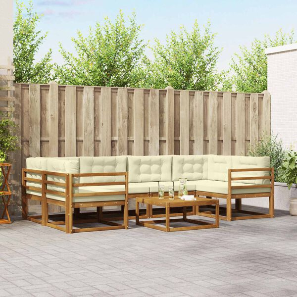 vidaXL K&uuml;lt&eacute;ri kanap&eacute; szett p&aacute;rn&aacute;val 7 pcs Term&eacute;szetes &eacute;s kr&eacute;msz&iacute;nű