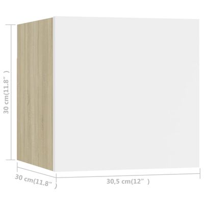 vidaXL 2 db fehér-tölgyszínű falra szerelhető TV-szekrény 30,5x30x30cm
