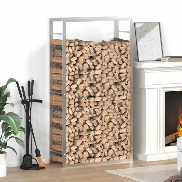 vidaXL rozsdamentes ac&eacute;l tűzifat&aacute;rol&oacute; 80x28x154 cm