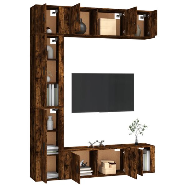 vidaXL 7 részes füstös tölgy színű szerelt fa TV-szekrényszett