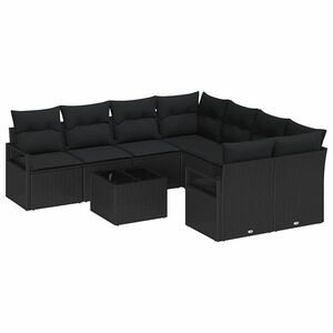 vidaXL Kanap&eacute; Szett p&aacute;rn&aacute;val t&aacute;rol&oacute;val 9 pcs Fekete polirattan