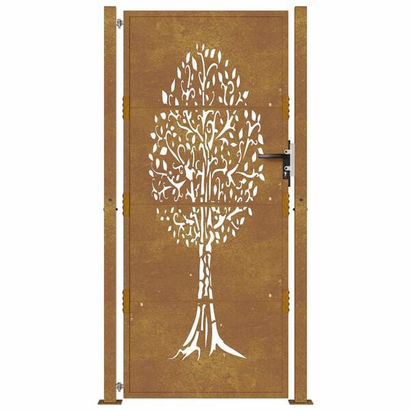 vidaXL Corten acél kertkapu 100x200 cm, fa mintázatú