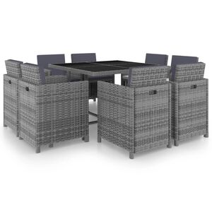 vidaXL 9 r&eacute;szes antracitsz&uuml;rke polyrattan &eacute;tkezőszett p&aacute;rn&aacute;kkal