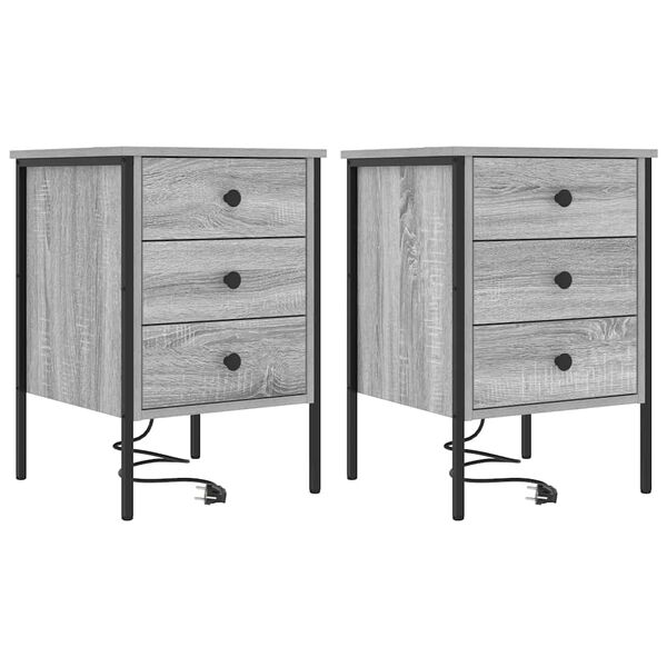 vidaXL &Eacute;jjeliszekr&eacute;ny 2 pcs Sz&uuml;rke Sonoma 42 x 41 x 61 cm Faanyag