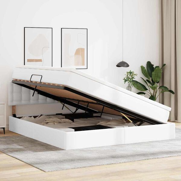 vidaXL &Aacute;gy t&aacute;rol&oacute;val &eacute;s LED l&aacute;mp&aacute;val Tiszta Feh&eacute;r 160 x 200 cm Műbőr