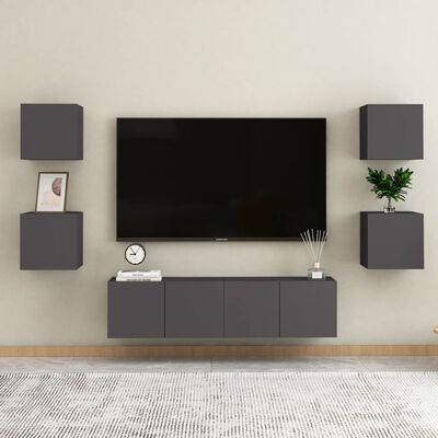 vidaXL 4 db szürke falra szerelhető TV-szekrény 30,5 x 30 x 30 cm
