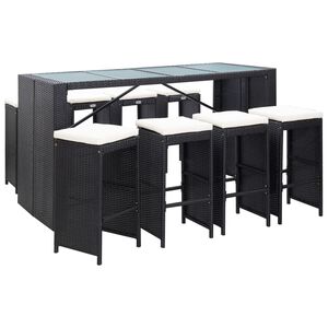 vidaXL 9-r&eacute;szes fekete k&uuml;lt&eacute;ri polyrattan b&aacute;rszett