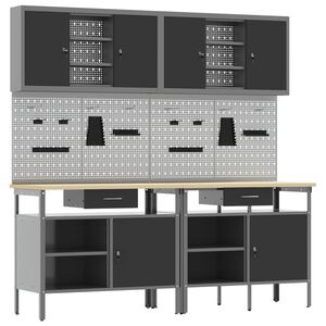 vidaXL Munkapad k&eacute;szlet fi&oacute;kkal 8 pcs Piros &eacute;s Sz&uuml;rke Porsz&oacute;rt ac&eacute;l