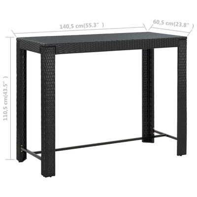 vidaXL fekete polyrattan kerti bárasztal 140,5 x 60,5 x 110,5 cm