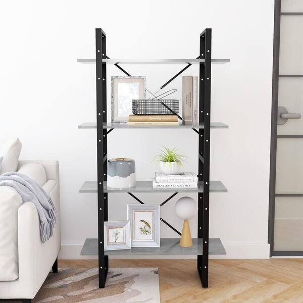 vidaXL négyszintes betonszürke szerelt fa könyvszekrény 80x30x140 cm
