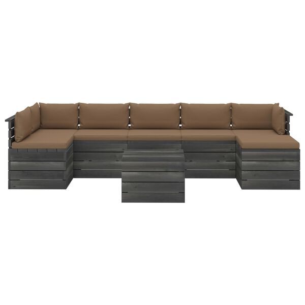 vidaXL 8 r&eacute;szes t&ouml;m&ouml;r fenyőfa kerti raklap-b&uacute;torgarnit&uacute;ra p&aacute;rn&aacute;kkal