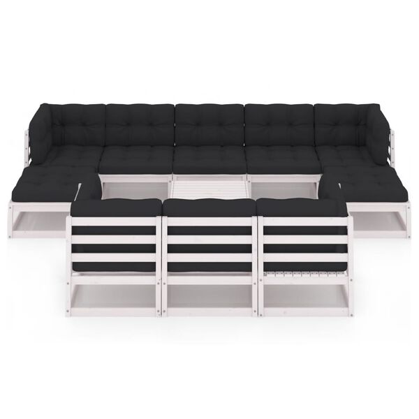 vidaXL 11 részes fehér tömör fenyőfa kerti ülőgarnitúra párnákkal