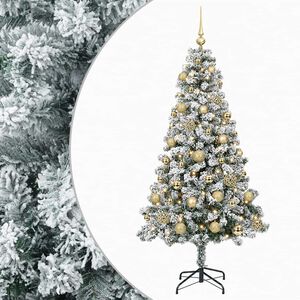 vidaXL Műfenyő g&ouml;mb&ouml;kkel 120 cm 150 LED Meleg feh&eacute;r PVC &eacute;s f&eacute;m